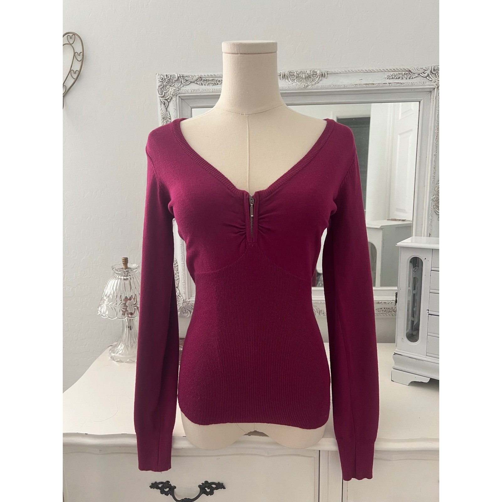 vintage energie magenta fitted long sleeve sweater top