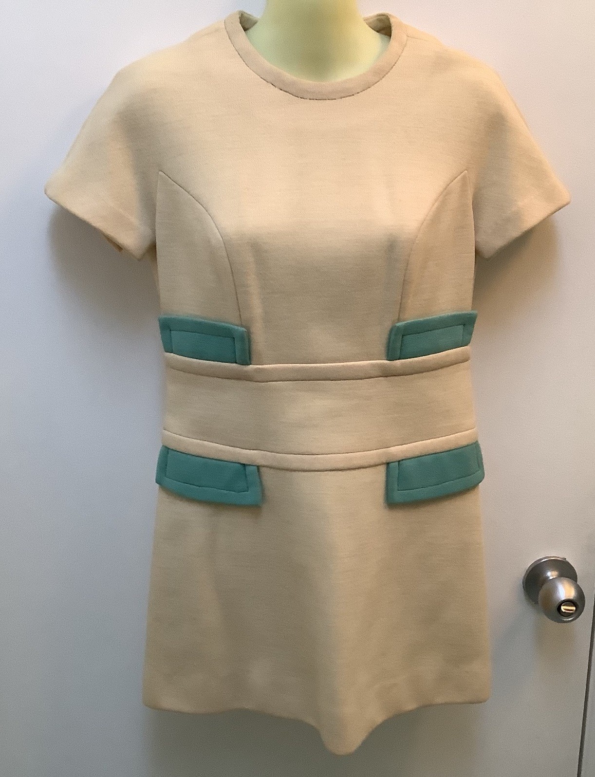 Vtg 60s 70 Mod 3 Piece Knit Pants belted Tunic top pants Coat Belt hipster Aqua
