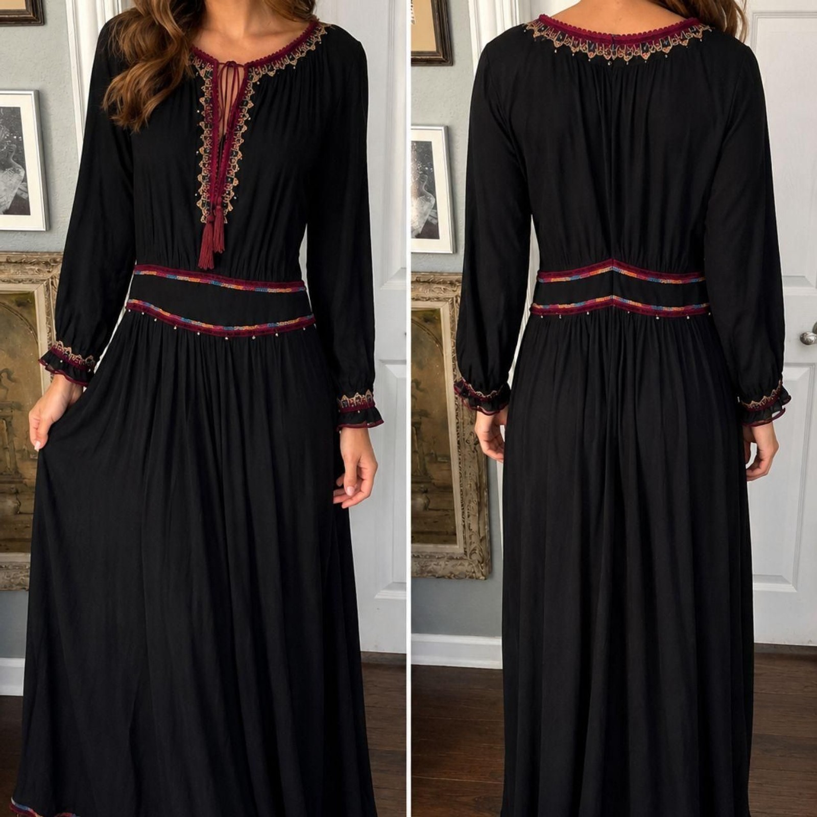 Talitha Black Embellished Bohemian Maxi Dress XS