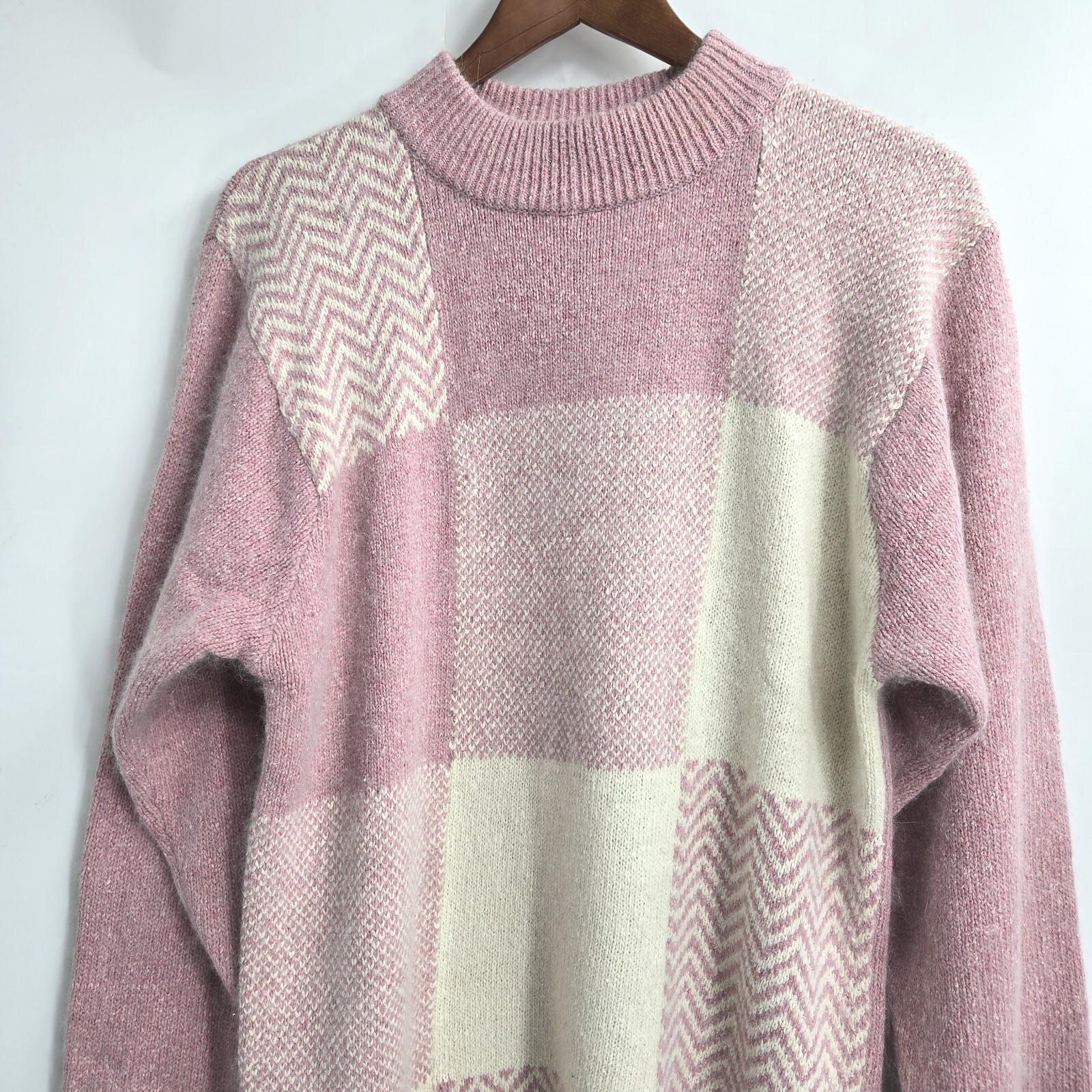 Segue Sweater Woman’s Medium Patchwork Silk Angora Pink Soft Knit VTG 80’s