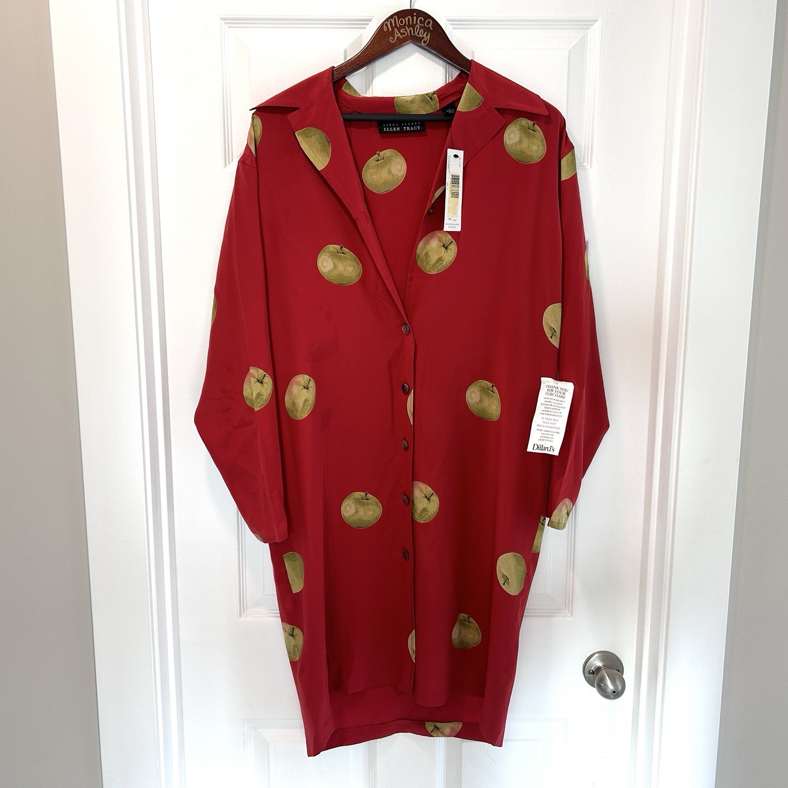 Vintage Linda Allard Ellen Tracy Silk Dress Red Size 10 Shirt Dress NWT Flawed
