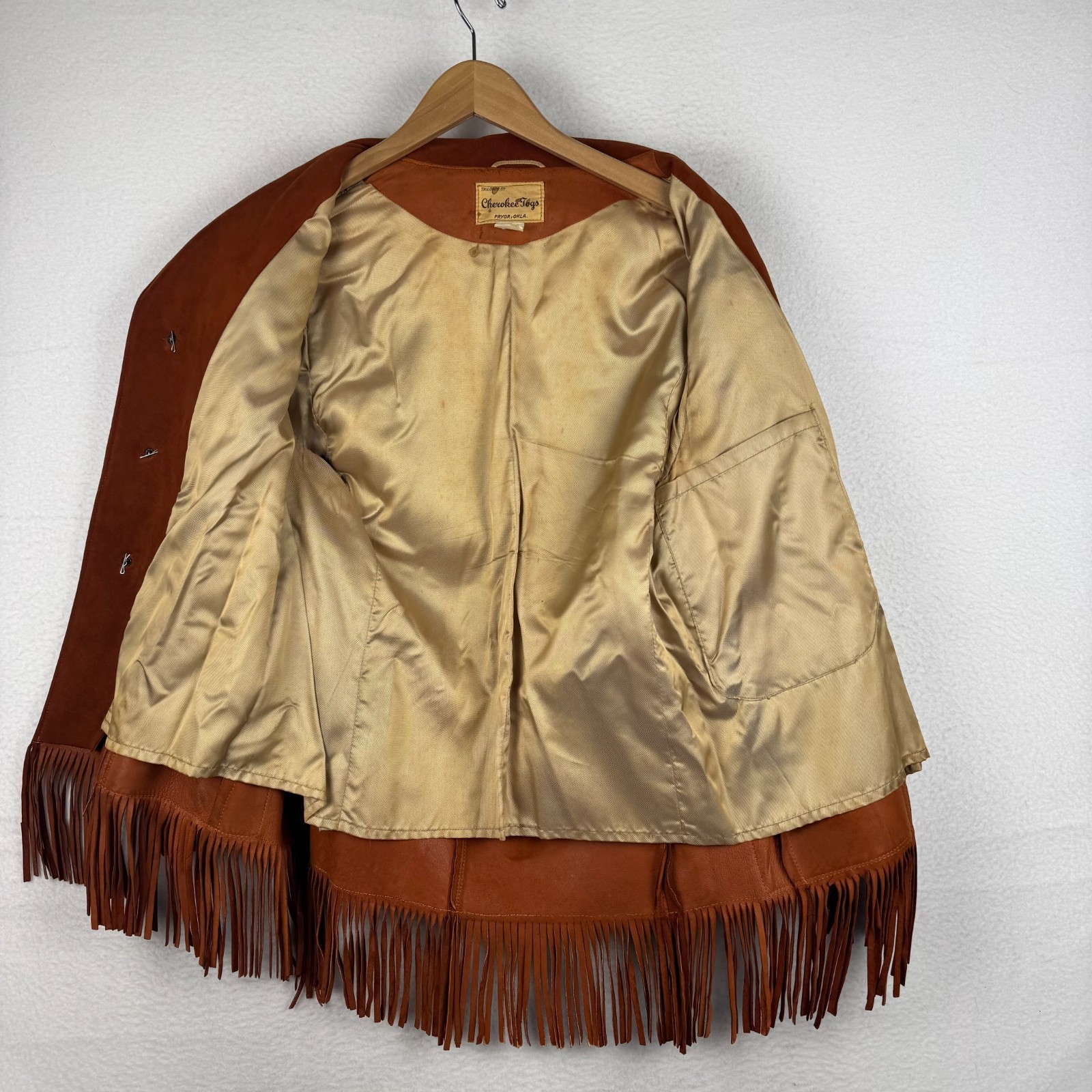 Vintage 60s 70s Cherokee Togs Size 42 Orange Suede Fringe Western Cowboy Jacket
