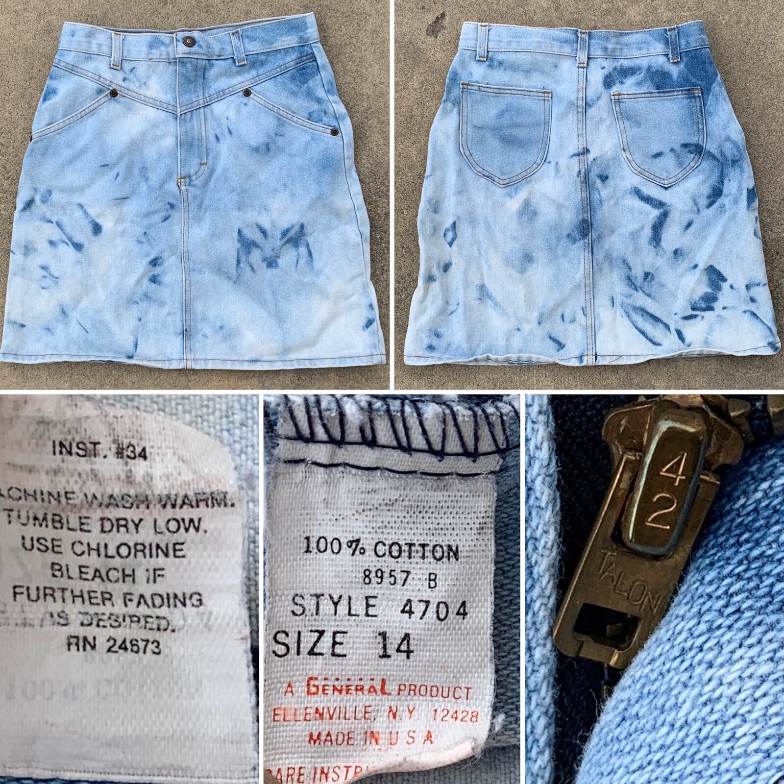 Vintage High Waist Denim Skirt A General Product NY Talon 42 Zipper 27 1/2 Waist