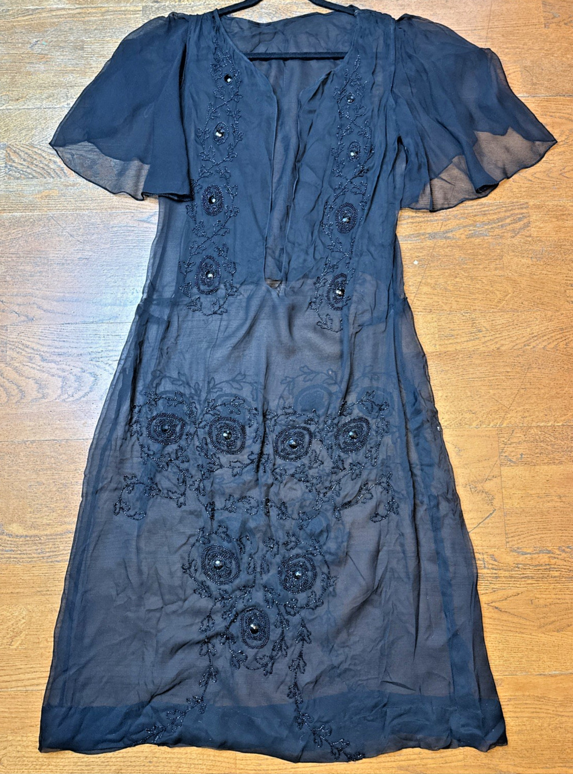 Antique 1920s Beaded Silk Chiffon Flapper Dress – Authentic Art Deco Tabard