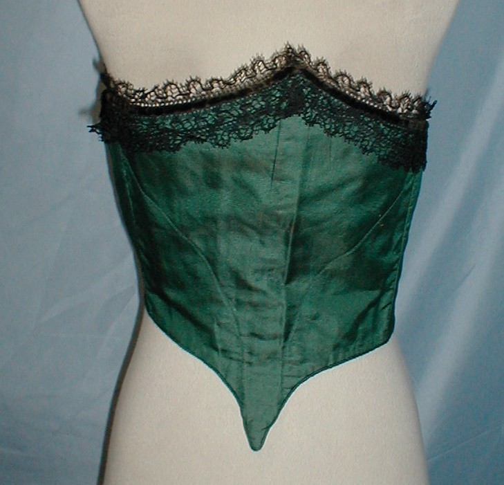 Antique Dress Corselet Victorian 1860 Blue Silk Lace Trim