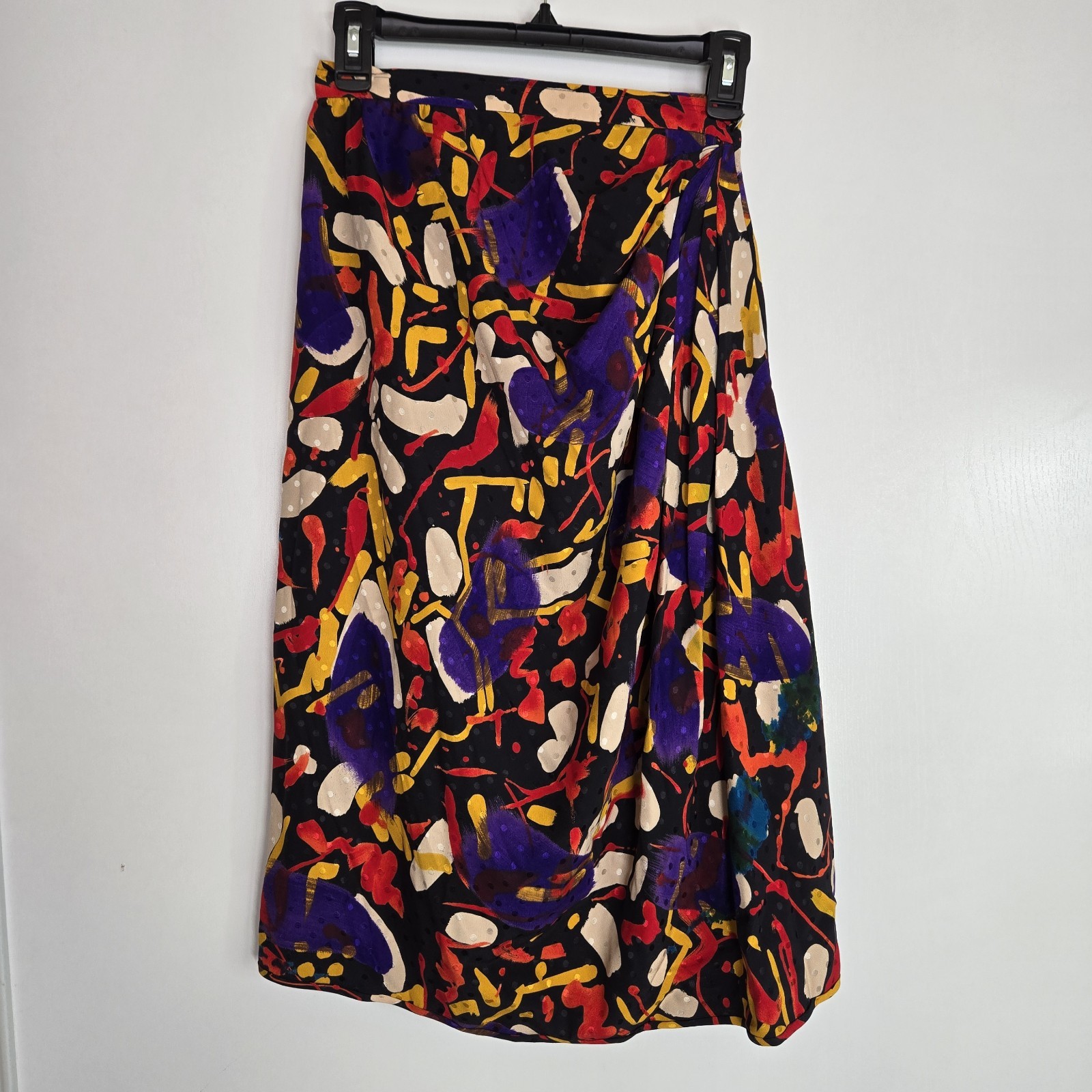 Vtg 1980s Emanuel Ungaro Parallèle Abstract Print Silk Wrap Skirt Sz6 Colorful