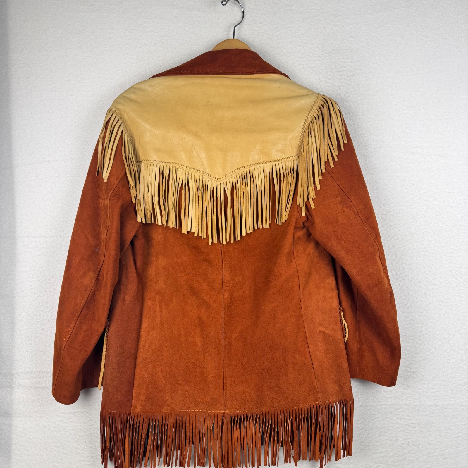 Vintage 60s 70s Cherokee Togs Size 42 Orange Suede Fringe Western Cowboy Jacket