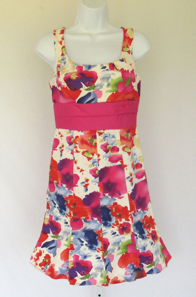VINTAGE 1990s ALYN PAIGE FLORAL DRESS SIZE 7/8 COTTON SPANDEX LINED BUST