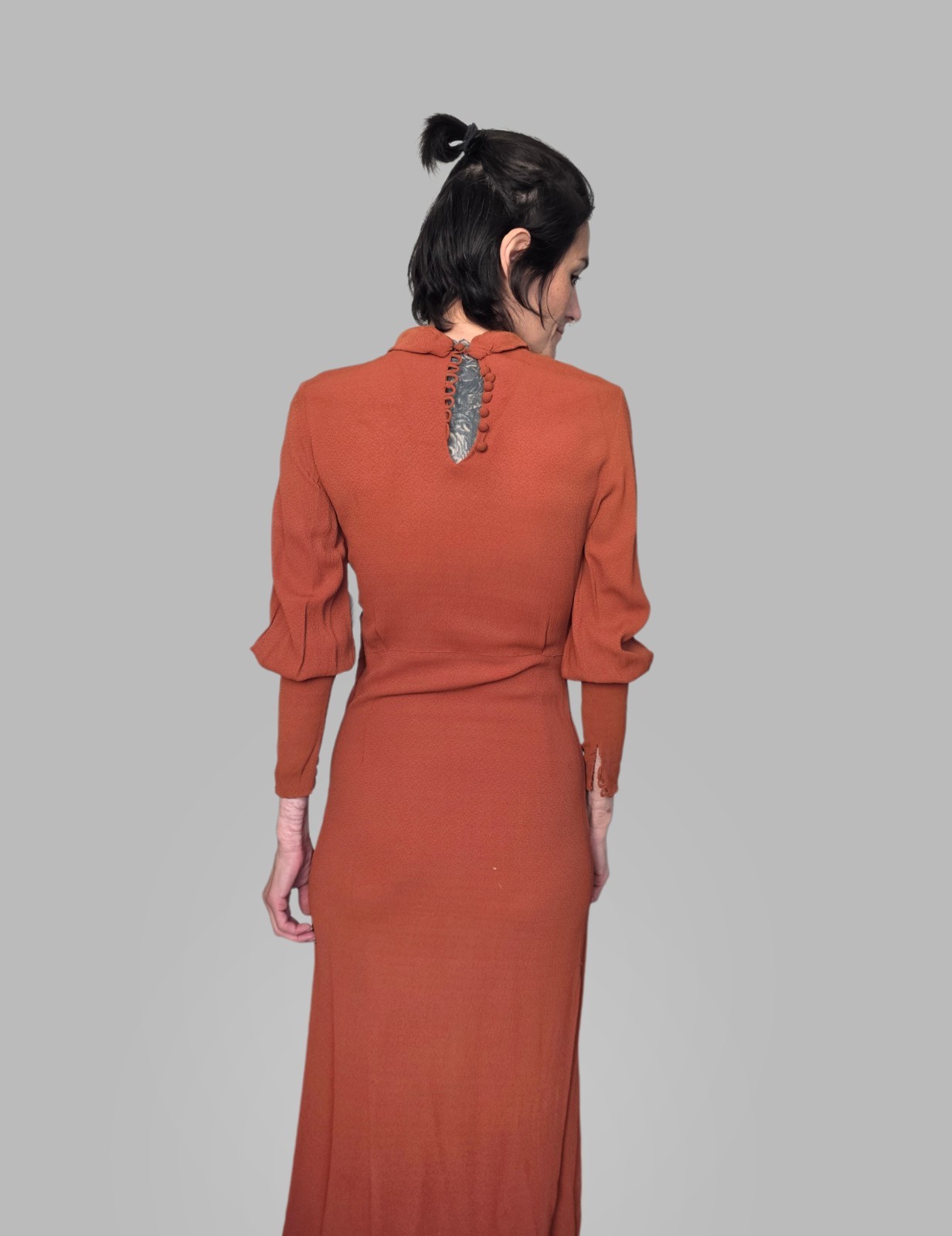 Authentic 1930s Rust Crepe Dress | Bias Cut Day Dress | Cinnamon Brown…