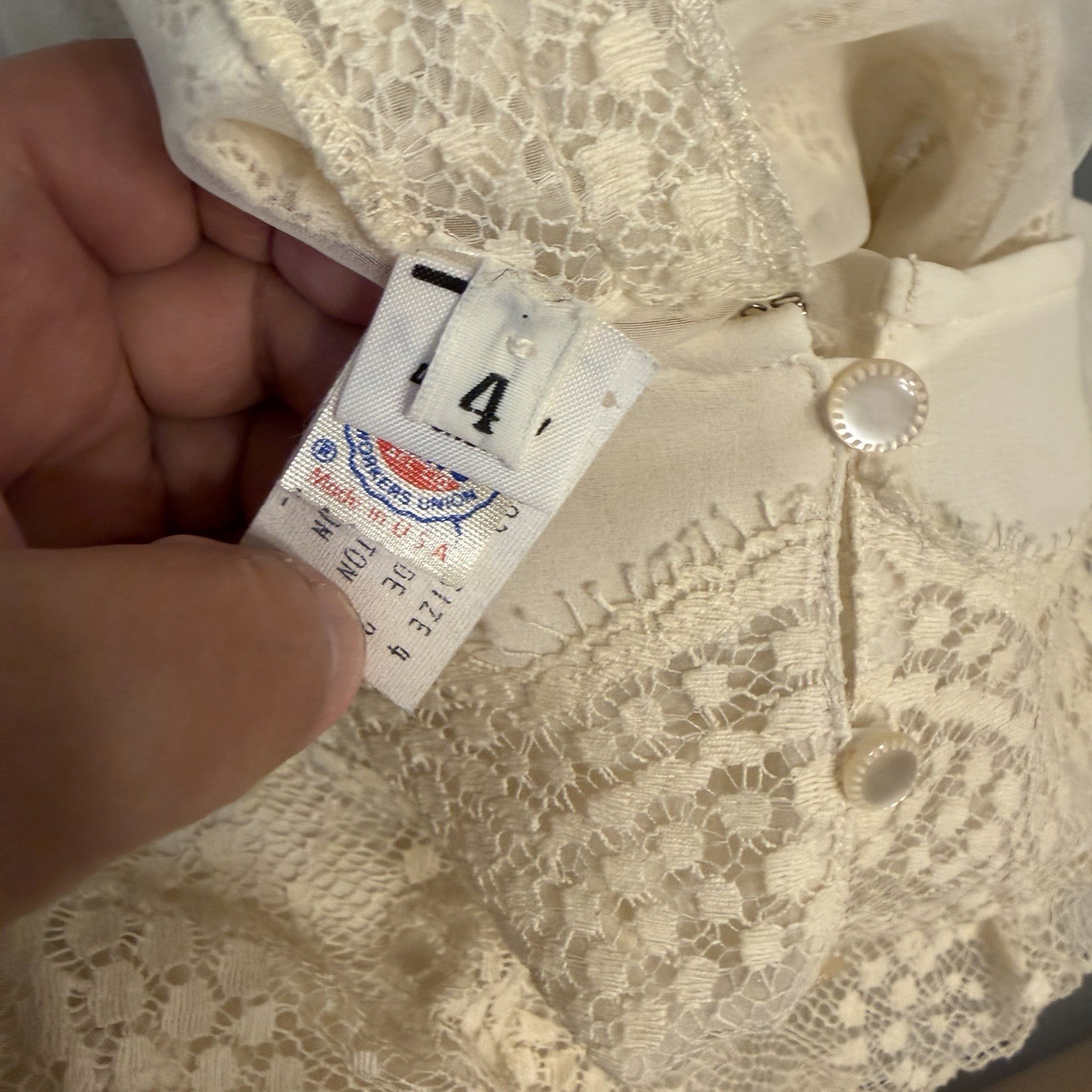 VTG Albert Nipon Boutique Dress Lace Bodice Midi Size 4 USA Union Made Cream