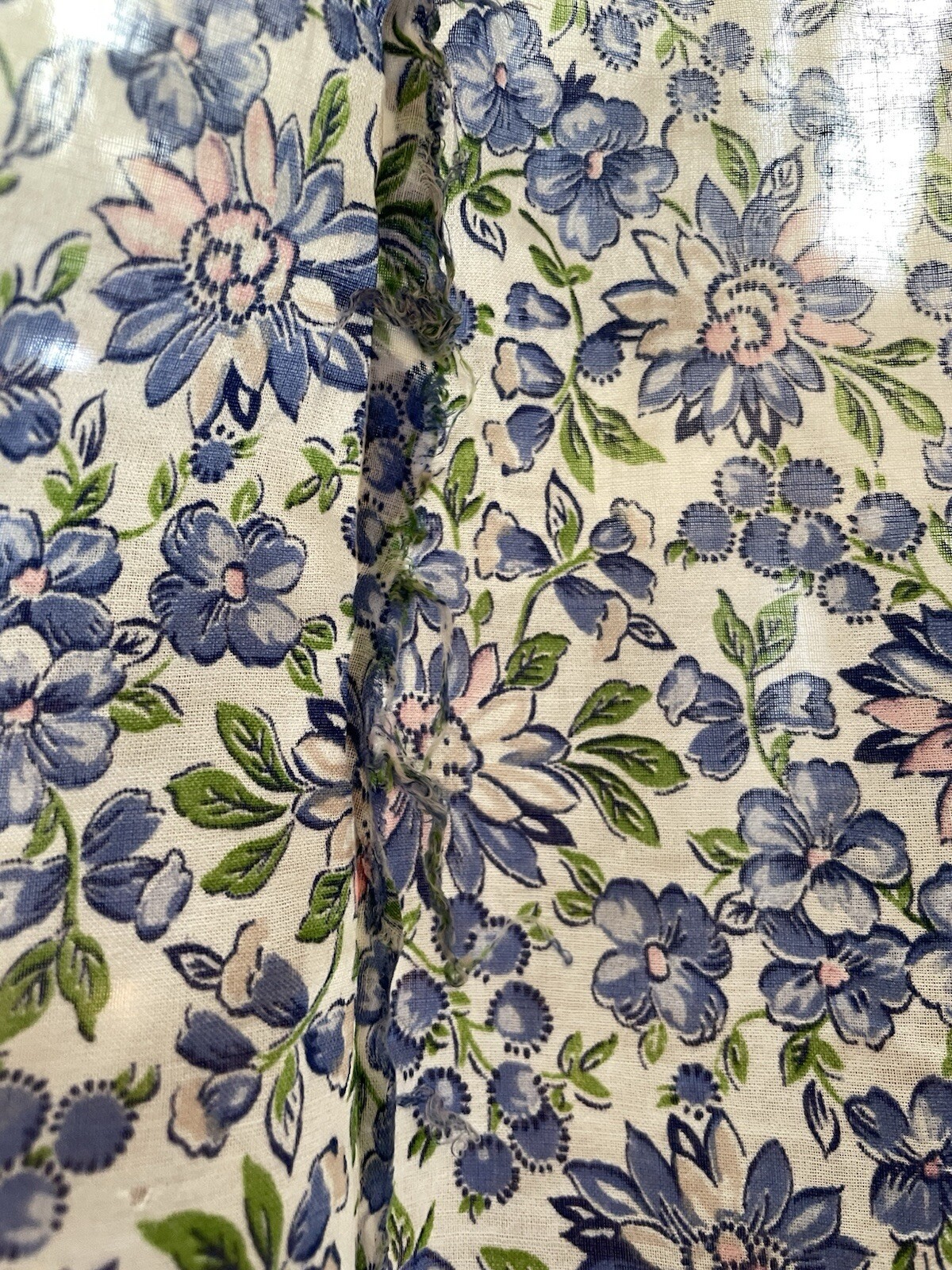 VTG 40s Day Dress White W/Blue Pink Floral Print 100% Cotton 36 Waist (Many Flaw