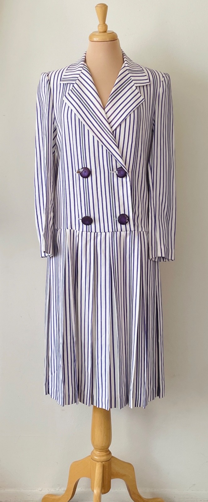 Mr. Blackwell Vintage Size 10 Purple/Green/White Striped Drop Waist Day Dress