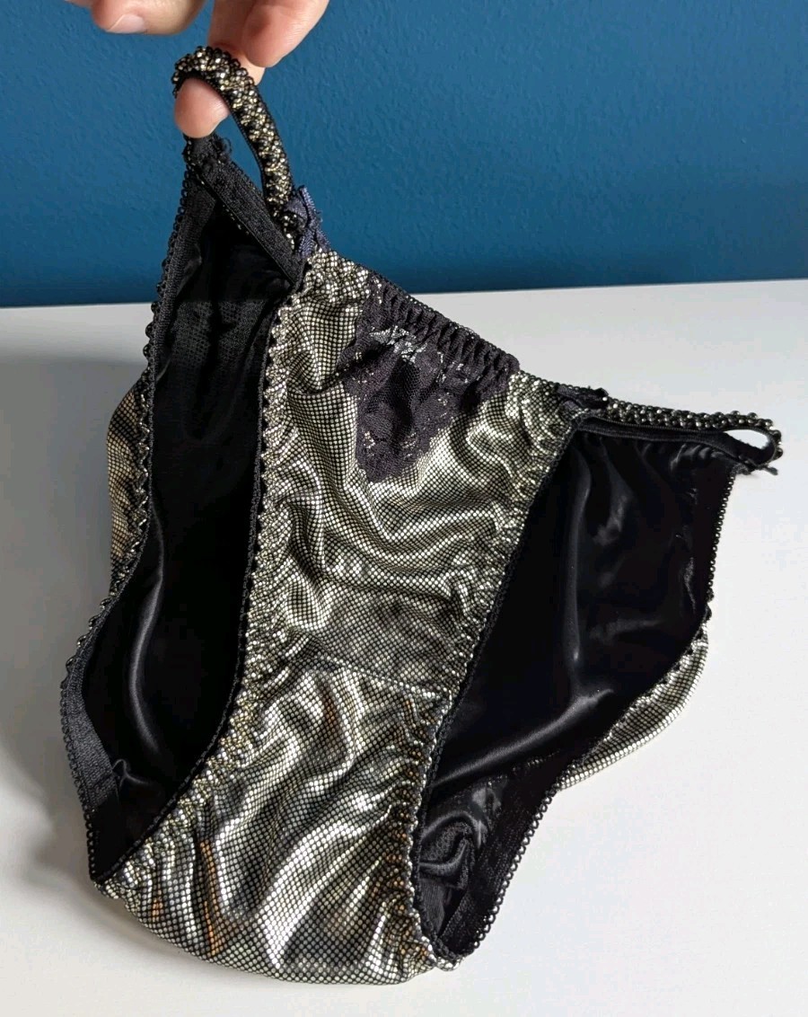 VTG Second Skin Satin Panties Sz M Metallic Oily Wet Rare 1990s NWOT Bikini HTF