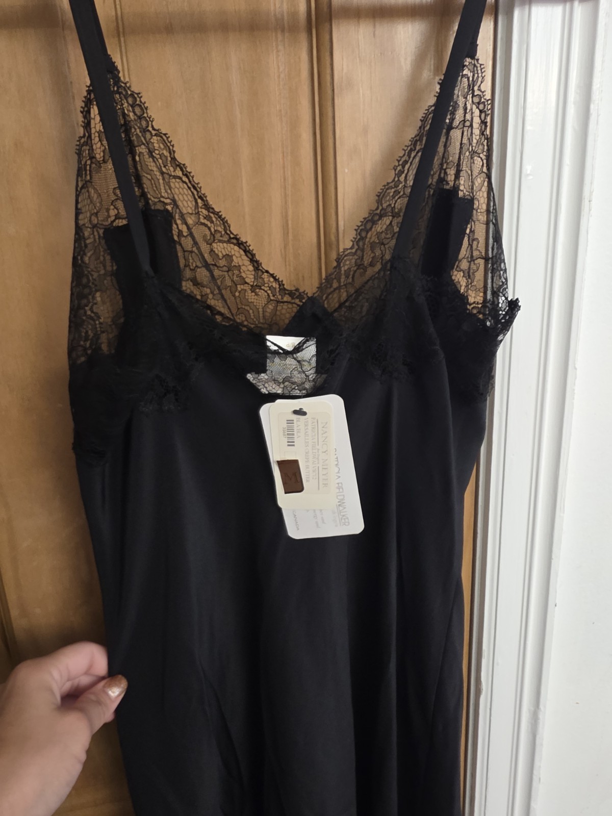 Vintage Patricia Fieldwalker Adagio Black Silk Lace Slip Dress NWT S 1990s