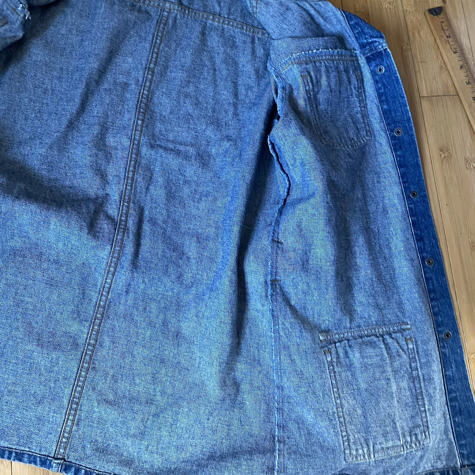 Express Bleus Belted Denim Jacket 100% Cotton Size S Y2K Utility Hong Kong VTG