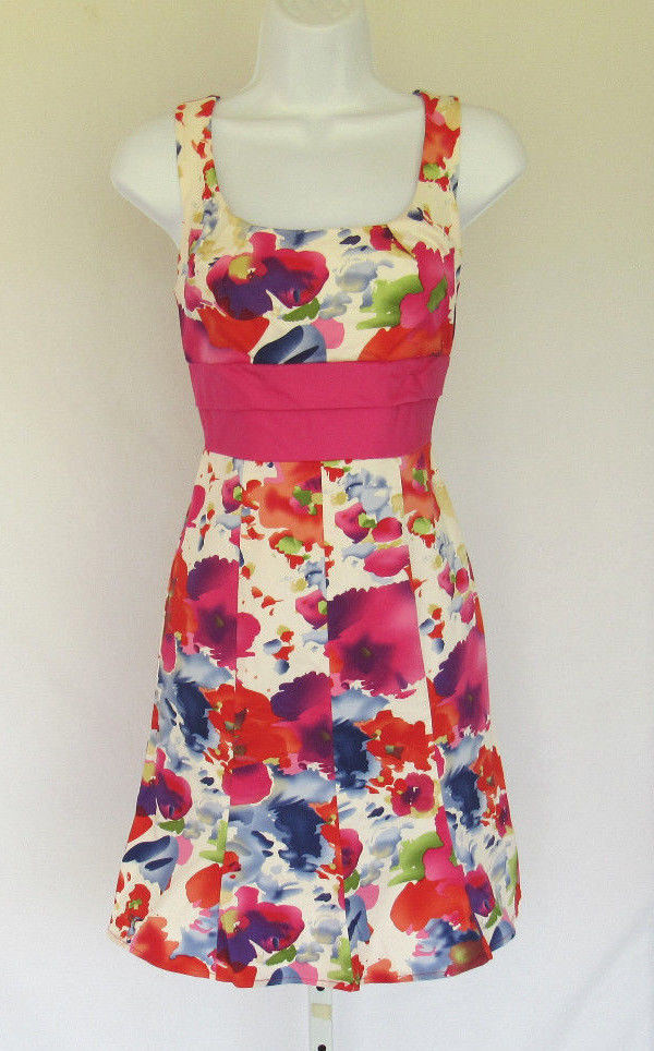 VINTAGE 1990s ALYN PAIGE FLORAL DRESS SIZE 7/8 COTTON SPANDEX LINED BUST