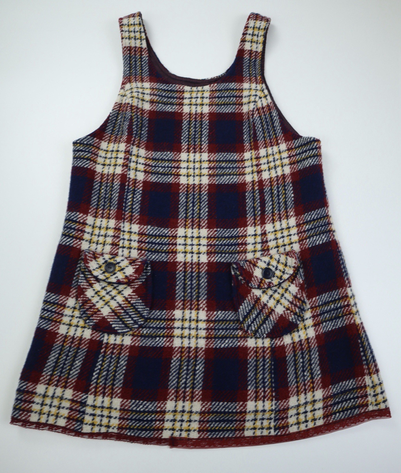 Vintage 70s Sears Jr Bazaar Plaid Wool Dress Size 15 USA Made Pockets Red Blue