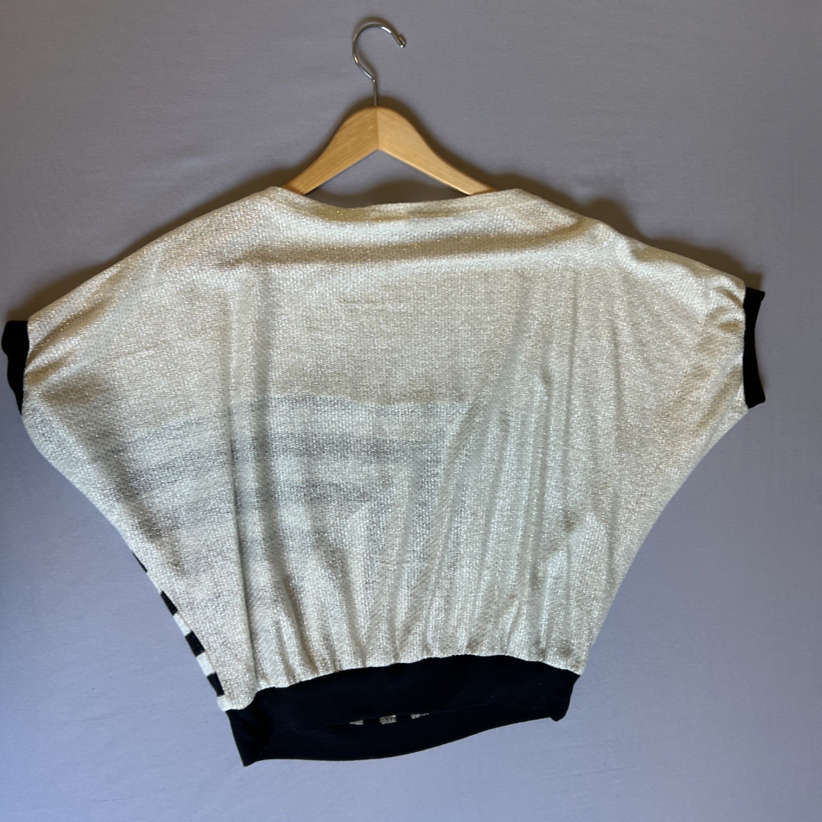 Vintage 80s Little More Metallic Lurex Batwing Dolman Top Geometric USA L