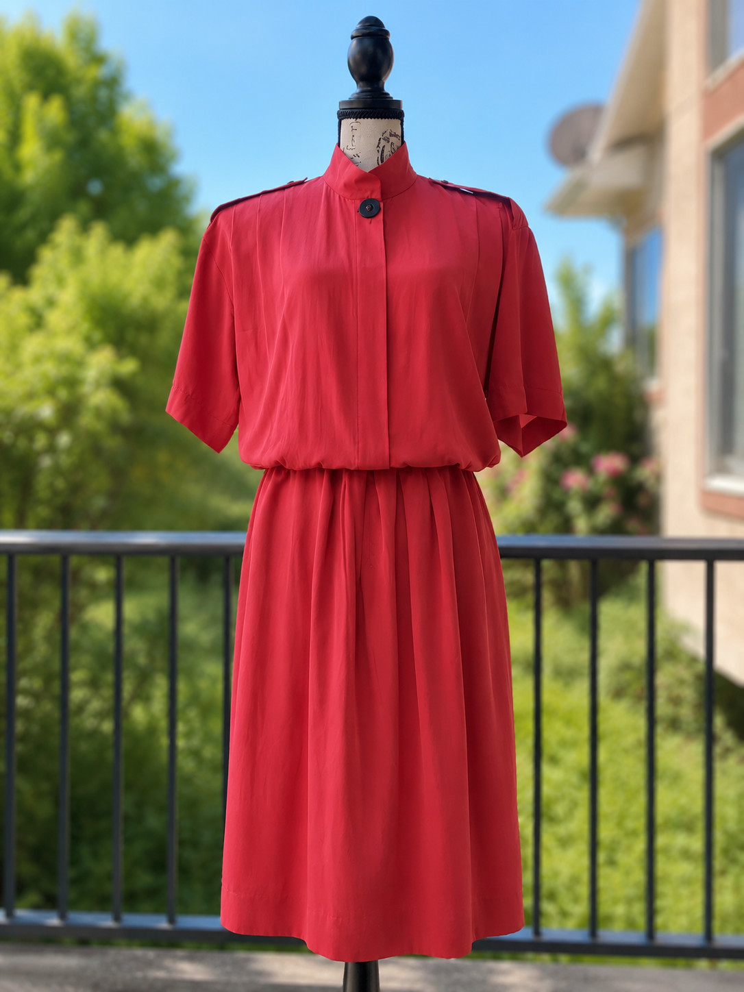 VTG 80s Liz Claiborne Rayon Dress Size 12 Coral Terracotta Shoulder Pads Midi