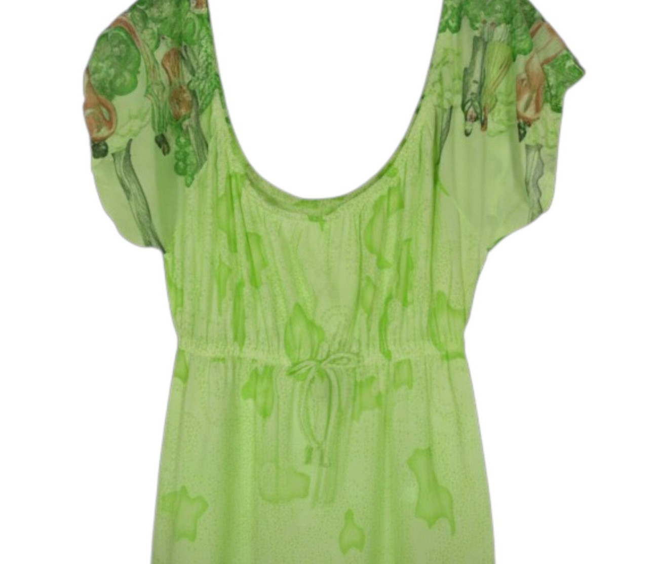 VTG Nylon GREEN TOILE Button-Up/Tie RUFFLE HEM Lounge ROBE/NIGHTGOWN SET Sz XS