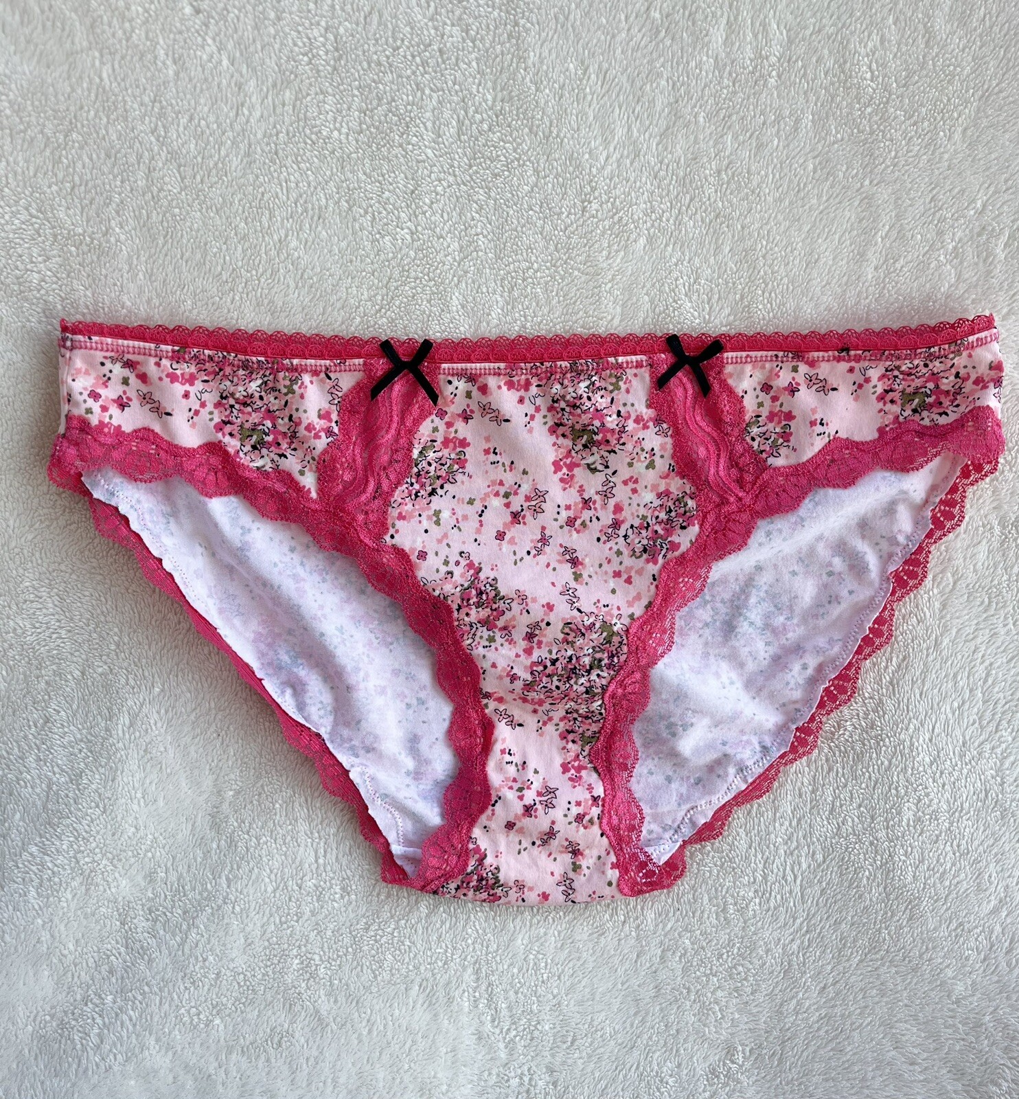 Sweet Ambrielle Pink Floral Cotton Plus Size Bikini Panties w/Lace Trim Sz 9/XXL