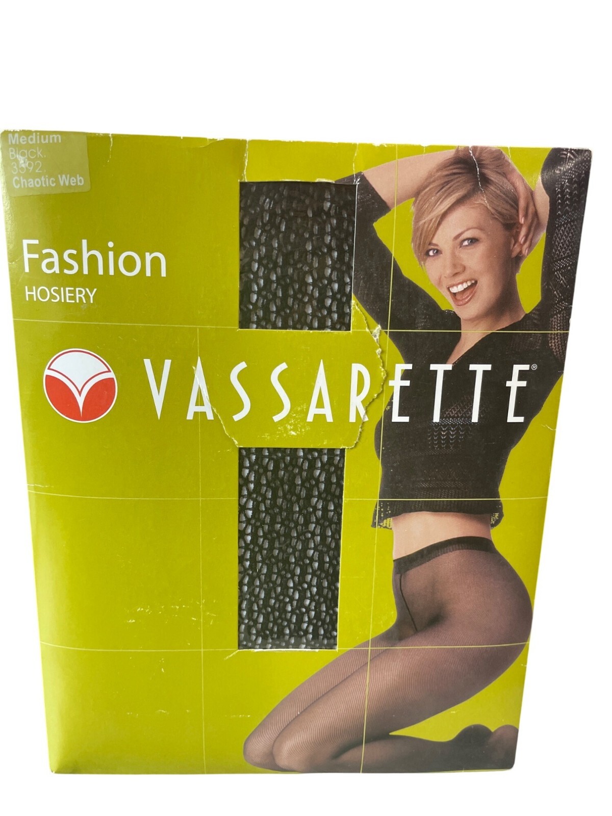 Vassarette Fashion Hosiery Style 3592 Black Medium Chaotic Web Pattern