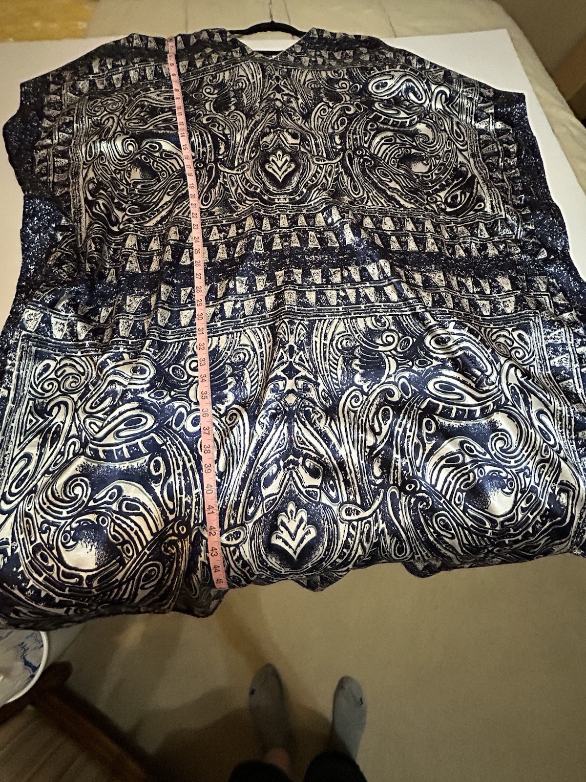 VTG Winlar Silky Paisley Print Caftan Mumu Blue Casual Beach Cruise Resort Wear