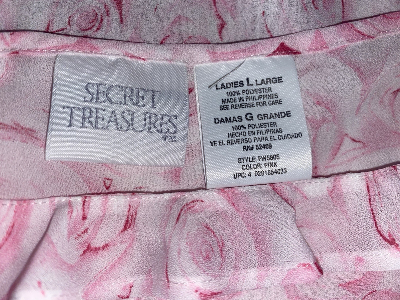 Vtg L XL Semi Sheer PINK ROSES Motif Babydoll NIGHTIE Nightgown w Ruffle Trim