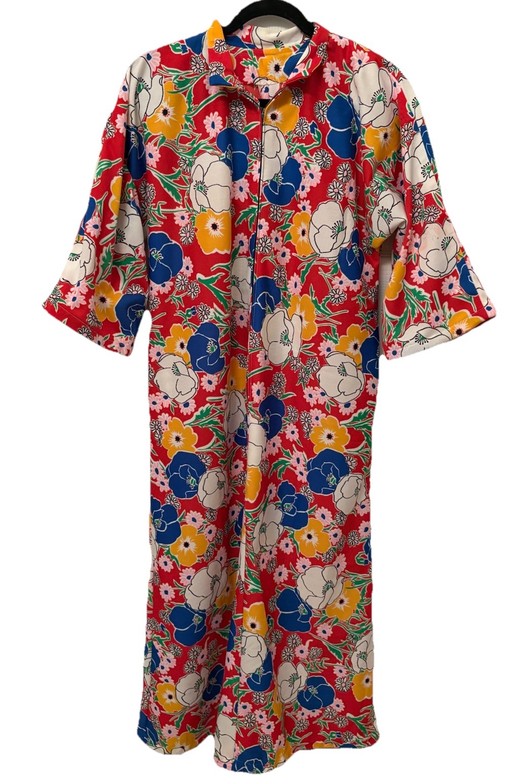 Vtg 60s 70s Zip Up Heavyweight Robe Housecoat Colorful Flower – Homemade