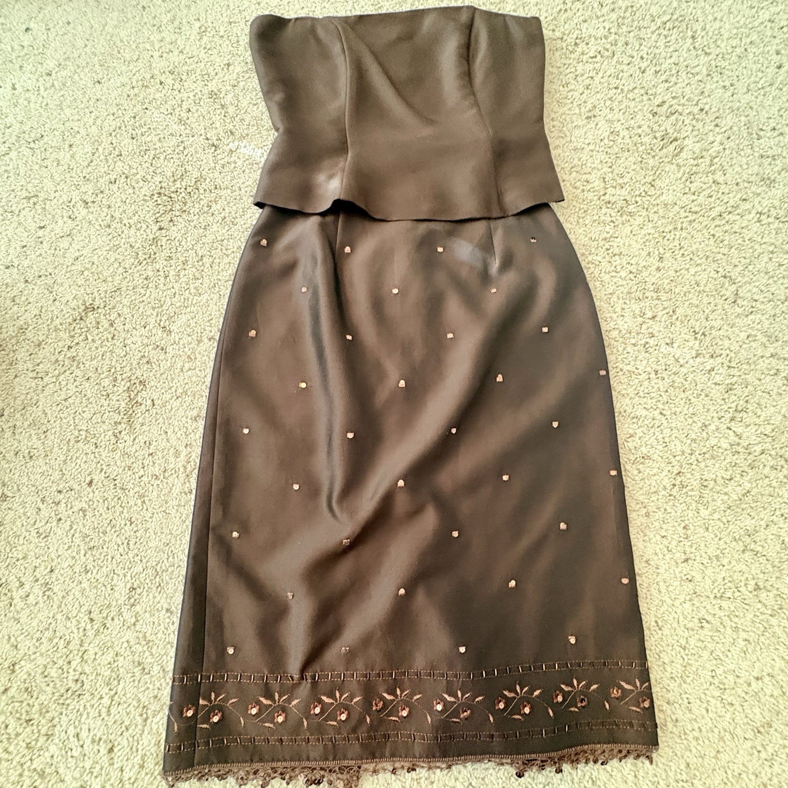 Ann Taylor Vintage 90’s Brown sequin skirt, bustier top, & jacket