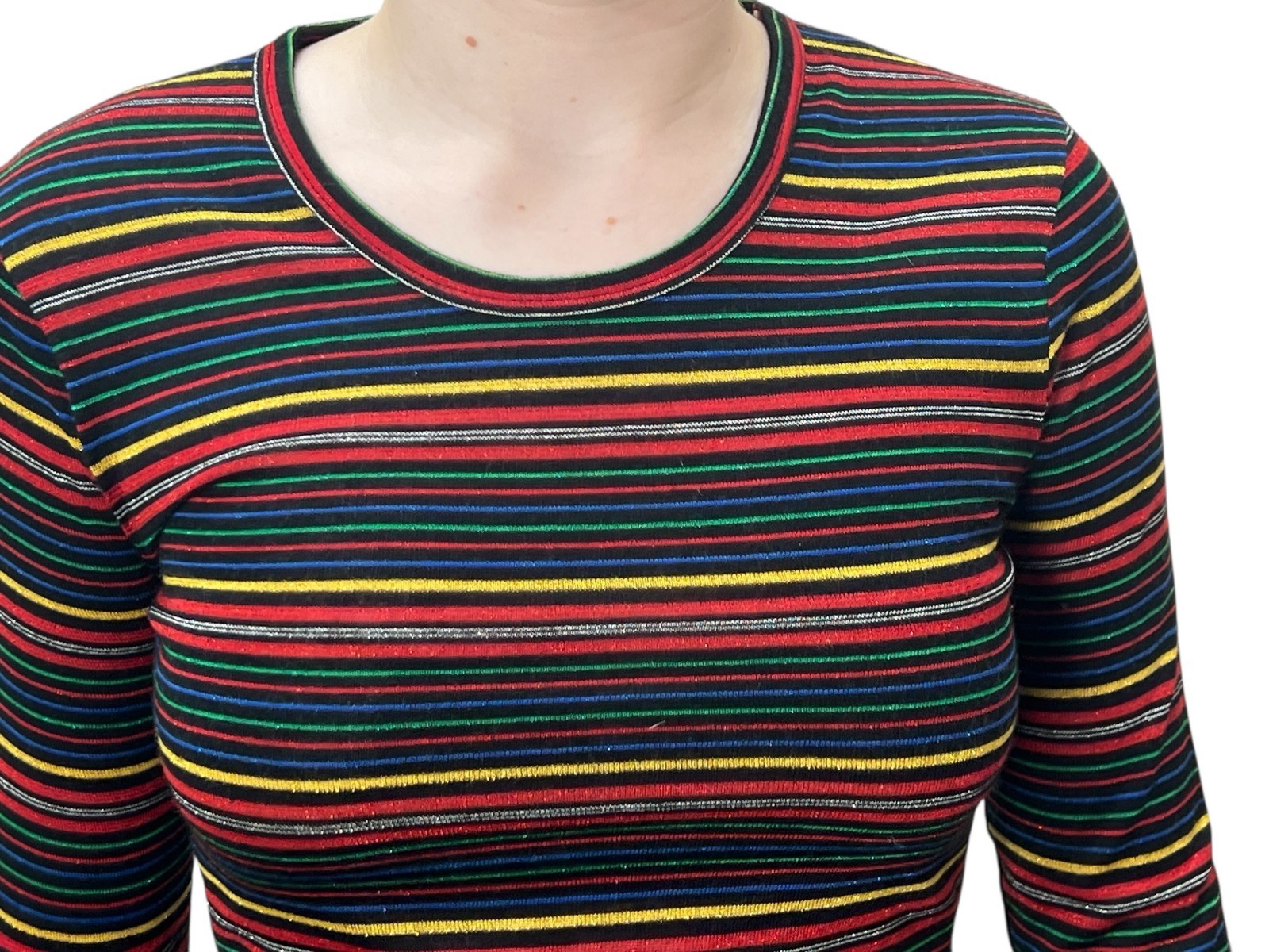 Vtg 70s Sz XS~S LUREX TOP Striped Metallic Pullover Shirt Genesis Hong Kong