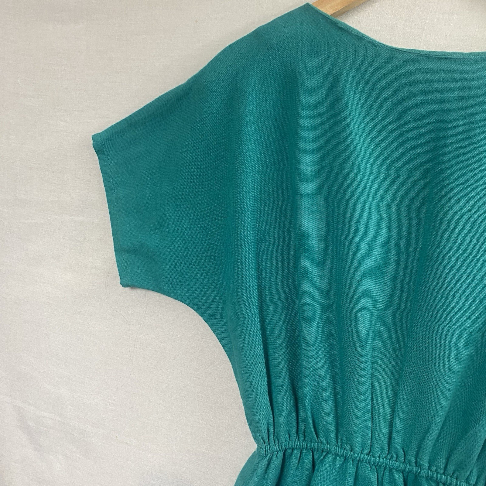 Vintage Guatemalan Teal Embroidered Cotton Dress – Handmade Artisan Lupita -Sz S