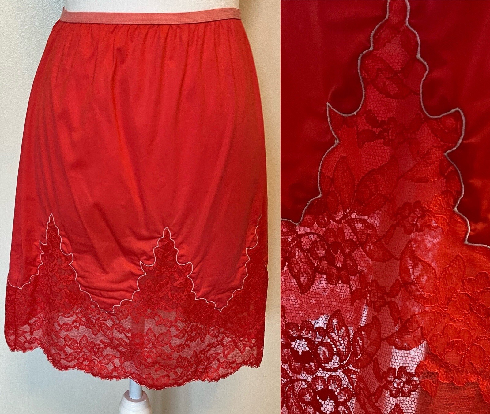 Vtg Half Slip Skirt Pin Up One Of A Kind 60’s Flame Shaped Lace Red S M So HOT!