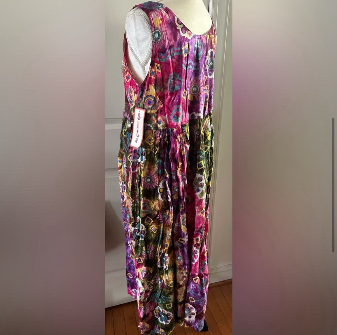 NWT SITA Vintage Tie Dye Sleeveless Dress Medium Oversized Button Front