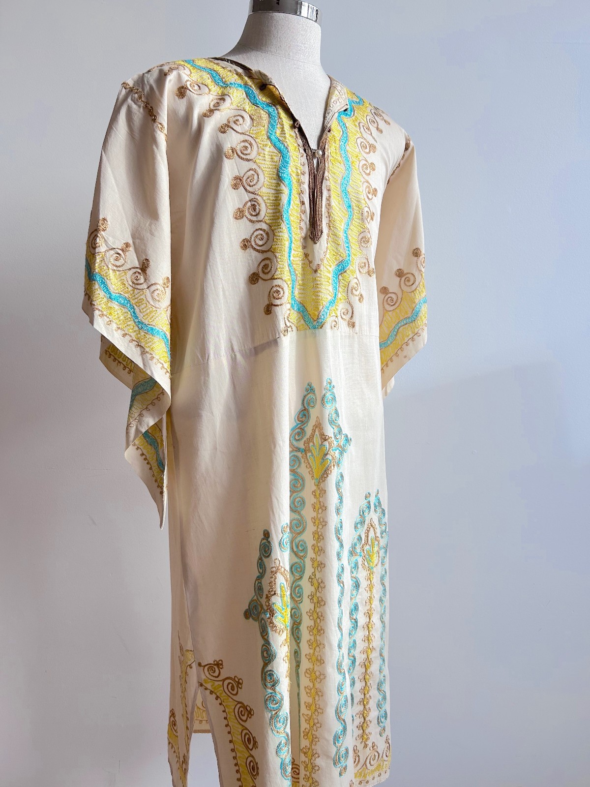 Handmade Vintage 1960s 70s Embroidered Caftan Maxi Dress Boho Festival Unisex M