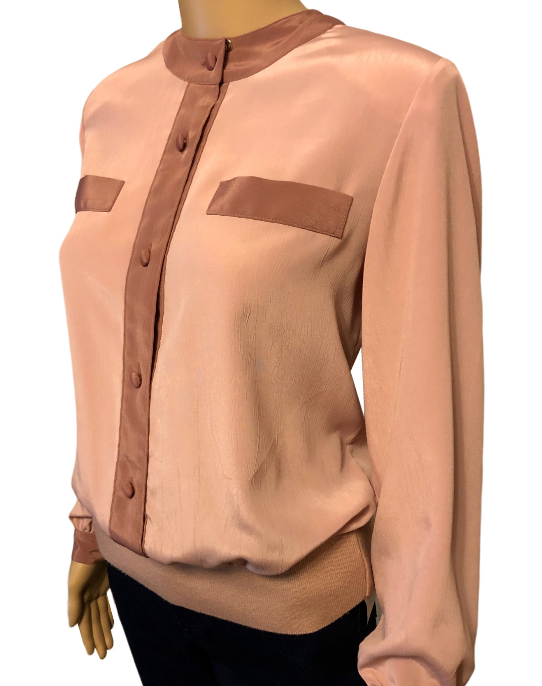 vtg ANDREA GAYLE Rose Pink Silky Blouse Sz 8 Long Blouson Sleeves Pullover 80s