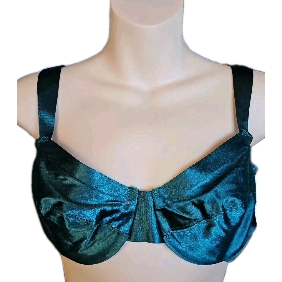Vintage NWT Shiny Satin Bra 36B Evergreen Color Style 0662 Deadstock