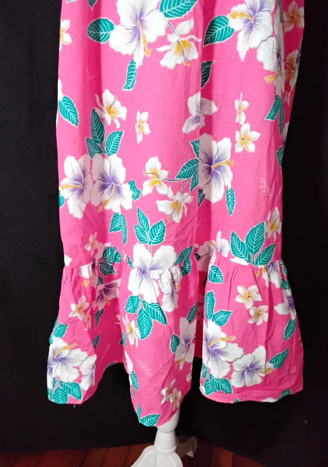 Kalena Fashions Vtg Hawaiian Muumuu House Dress Pink Hibiscus Sz S USA