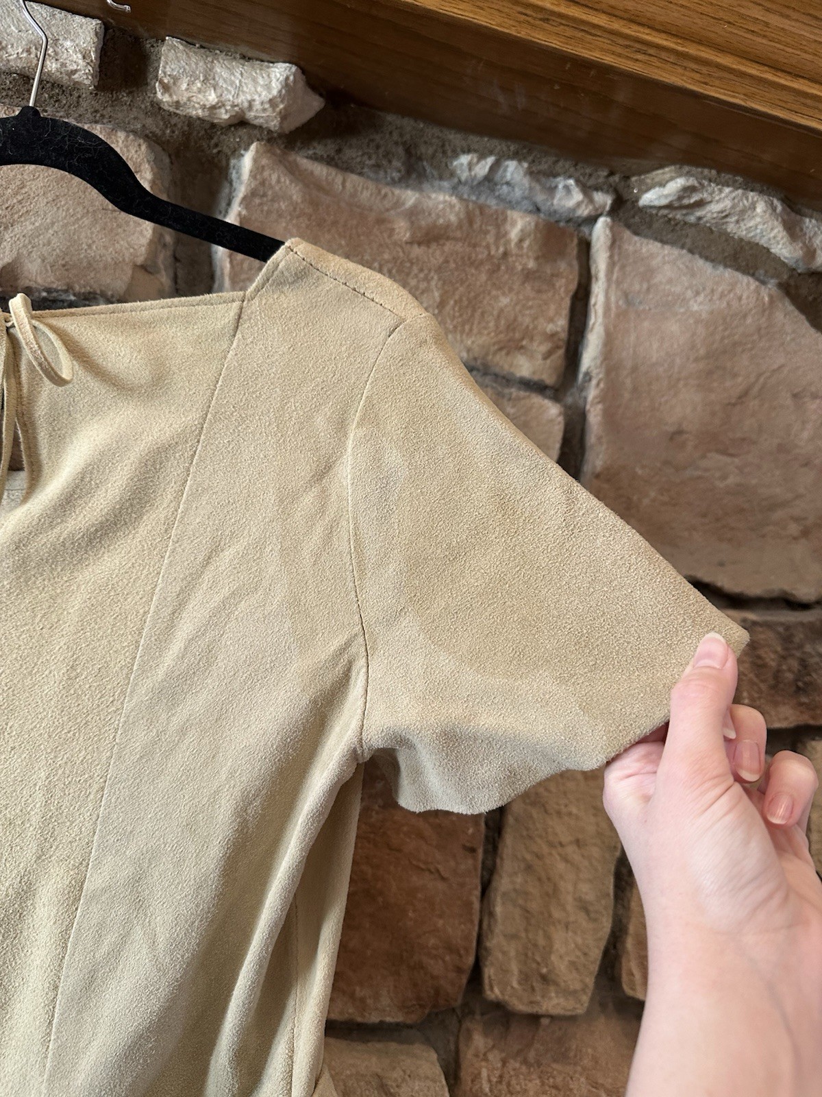 TRUE VINTAGE 60s/70s NATURAL COMFORT Leather Suede Tie Top Hippy Floral Tan L/XL