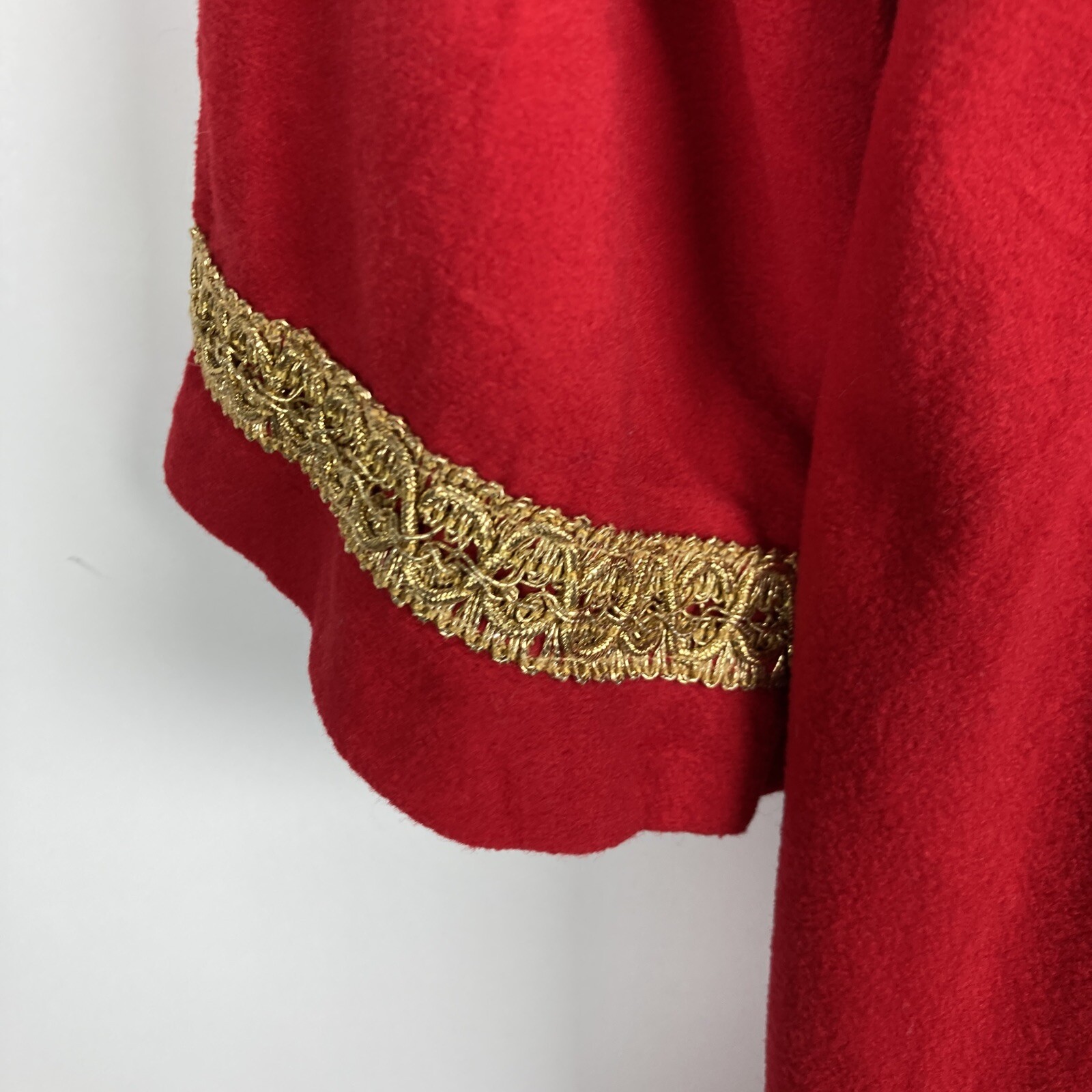 Julius Kinschein Vintage Caftan House coat red gold braid zip front Diana Dean
