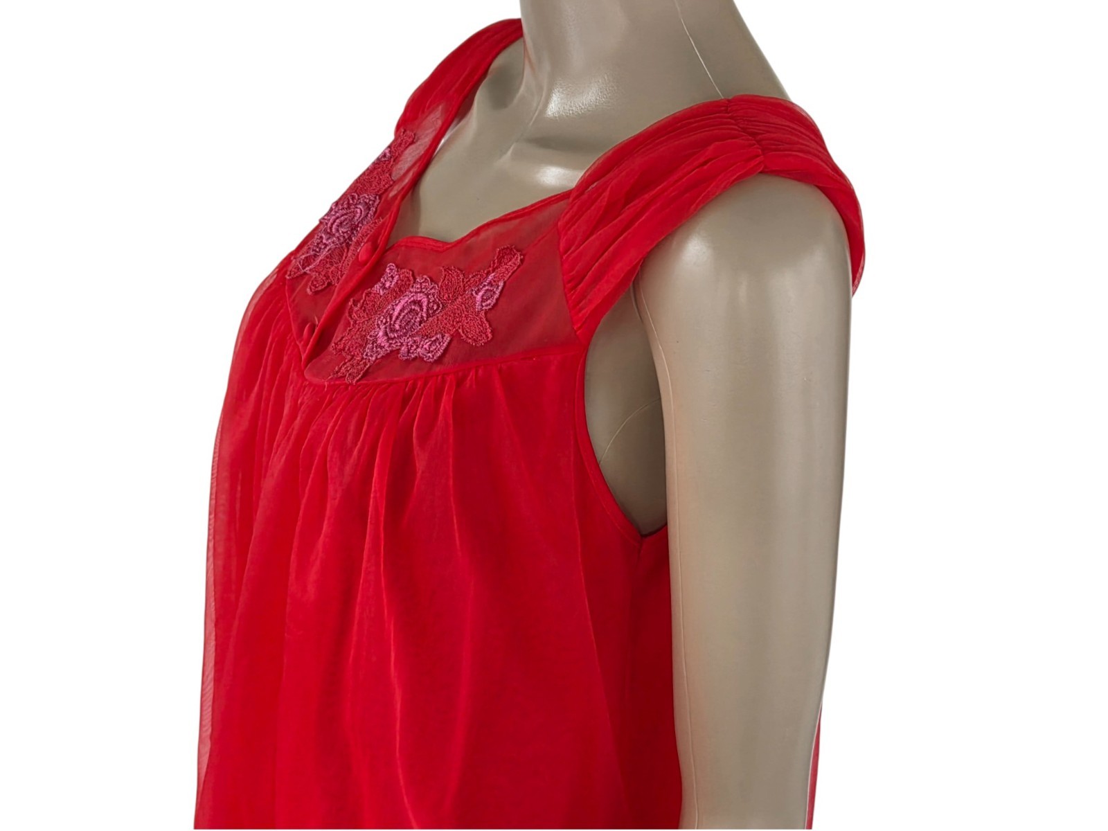 VTG Pandora by Chic Peignoir Negligee Robe & Nightgown Medium Nylon Red 2 Pc Set