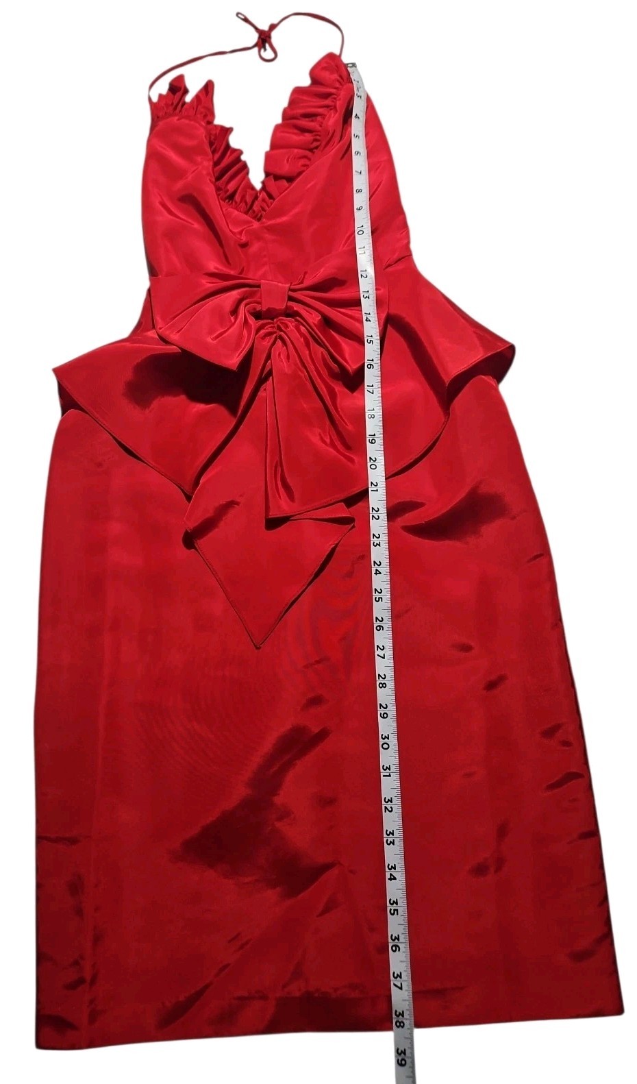 Vtg 80s Contempo Casuals Red Acetate Peplum Bow Cocktail Glam Party Dress XS