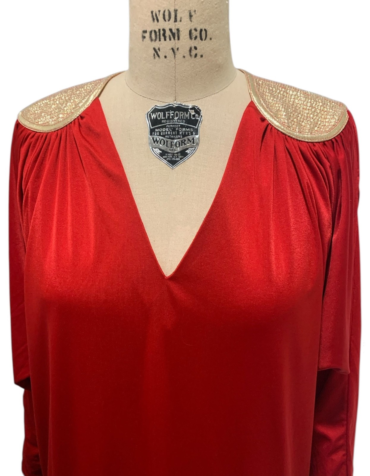 BILL TICE Vintage 70s/80s Women’s Glam Disco Era Lipstick Red Jersey Column M/L