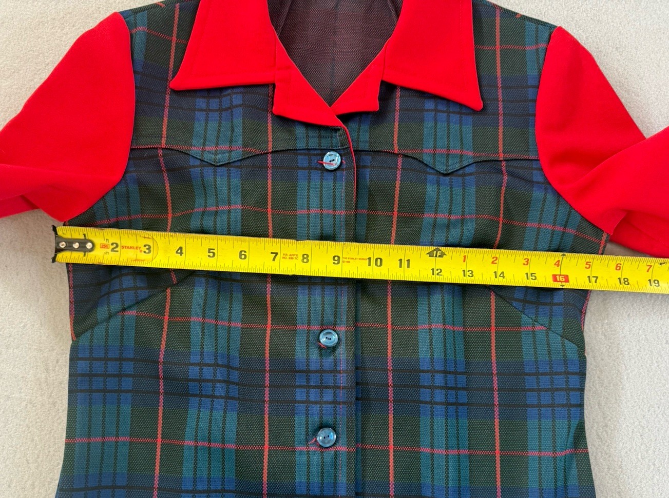 Vintage 60s 70s Plaid Mod Shift Dress Red Blue Tartan Short Sleeve S 34″ Bust