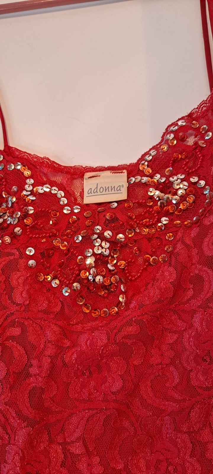 Vtg 90s Lacey Nylon Spaghetti Strap Sequined Sexy XL Top Or Nightie
