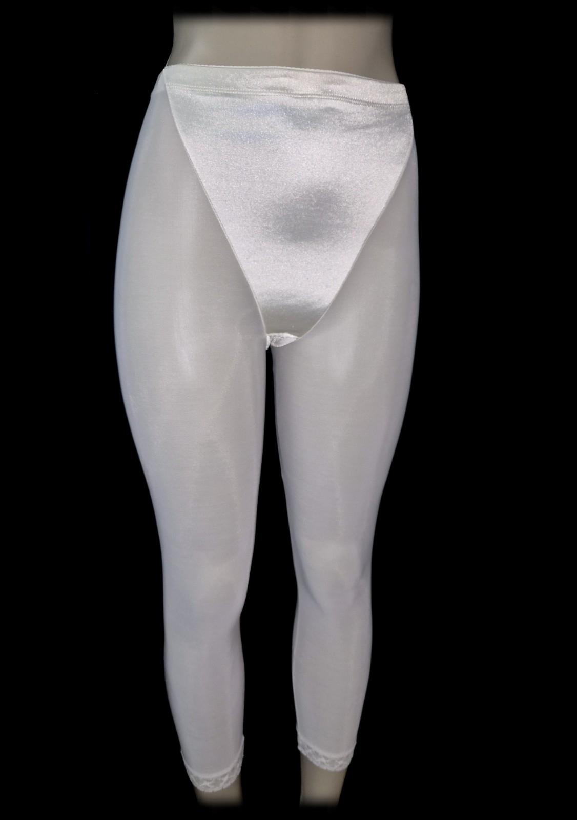 Vintage GOLD Satin GIRDLE Shaper Pants SHEER Nylon TIGHT Long Leg SPANDEX ~ L