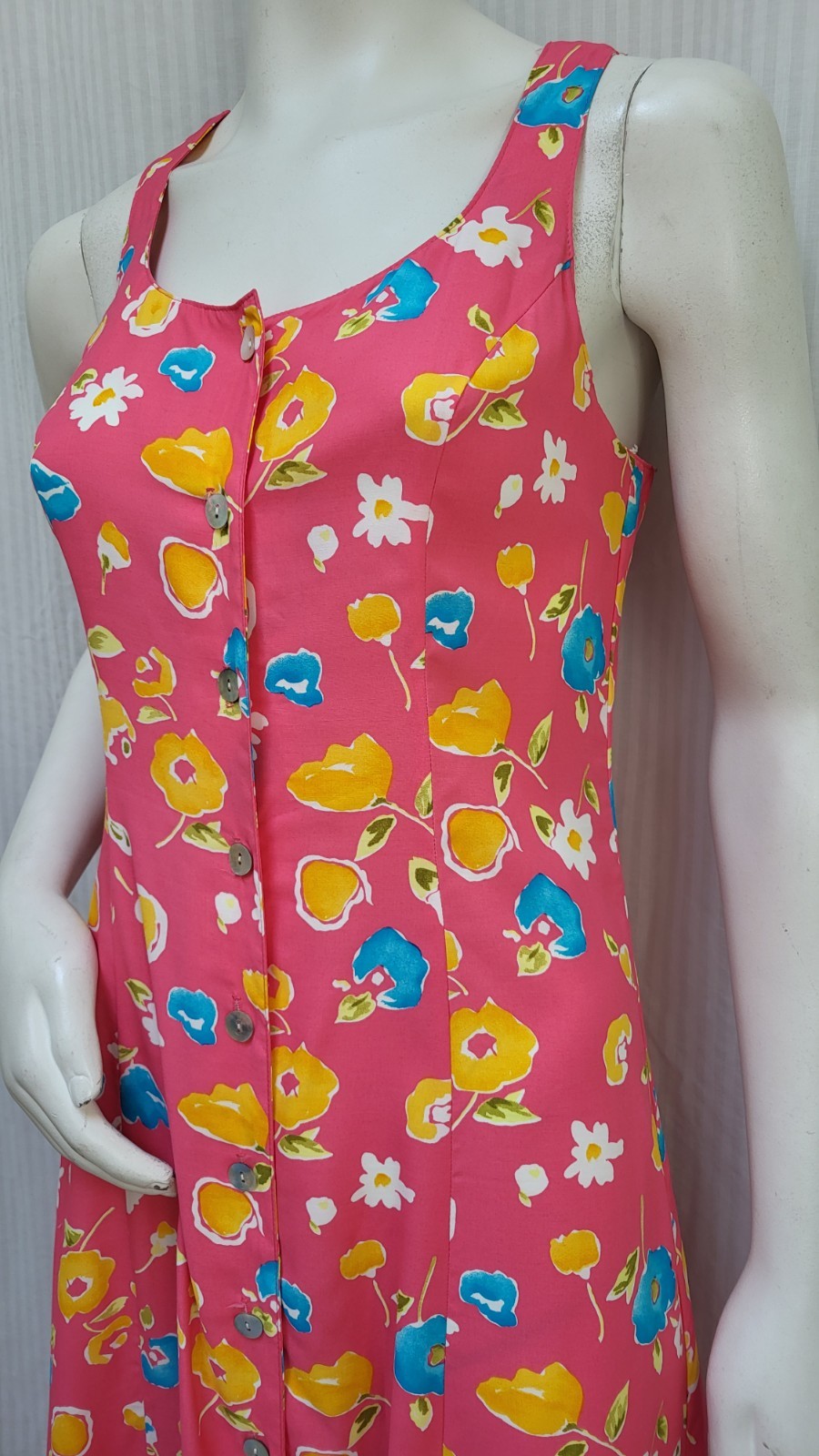 Vintage 80/90’s Carol Anderson Pink Floral Rayon Button Front DRESS – Size S/M