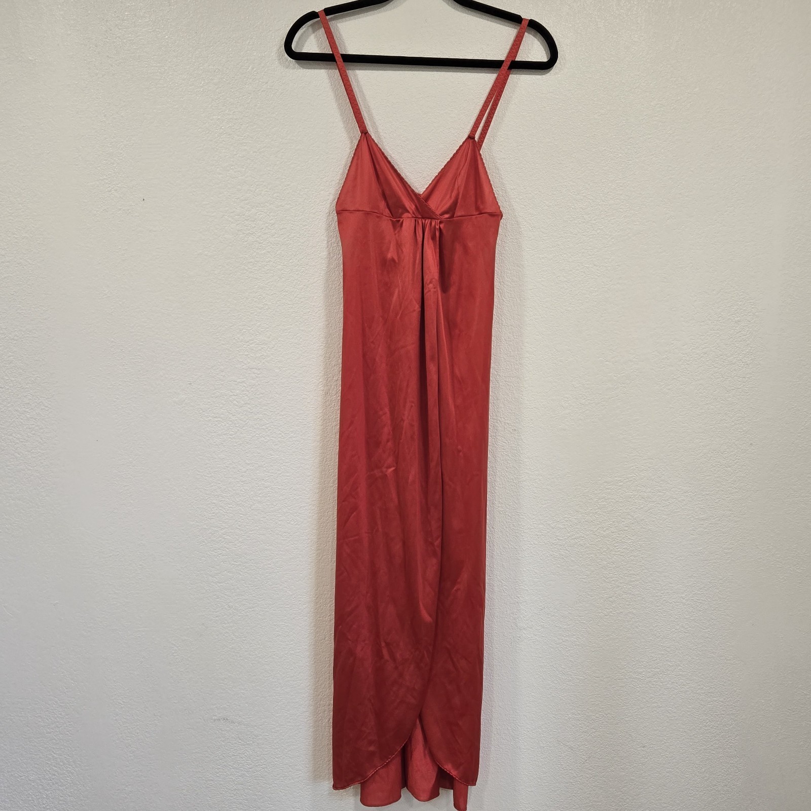 Vtg Sultry Red Pin Up Strappy Open Front Nylon Lingerie Nightgown Sz 32
