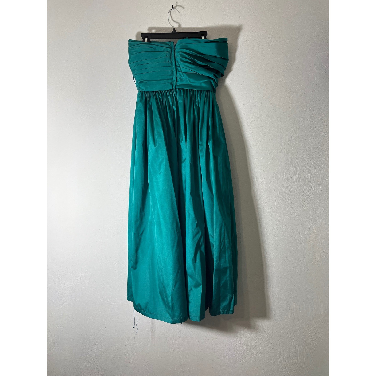 Alyce Designs Vintage Teal Strapless Ruched Satin Ballgown Prom Dress Size 6