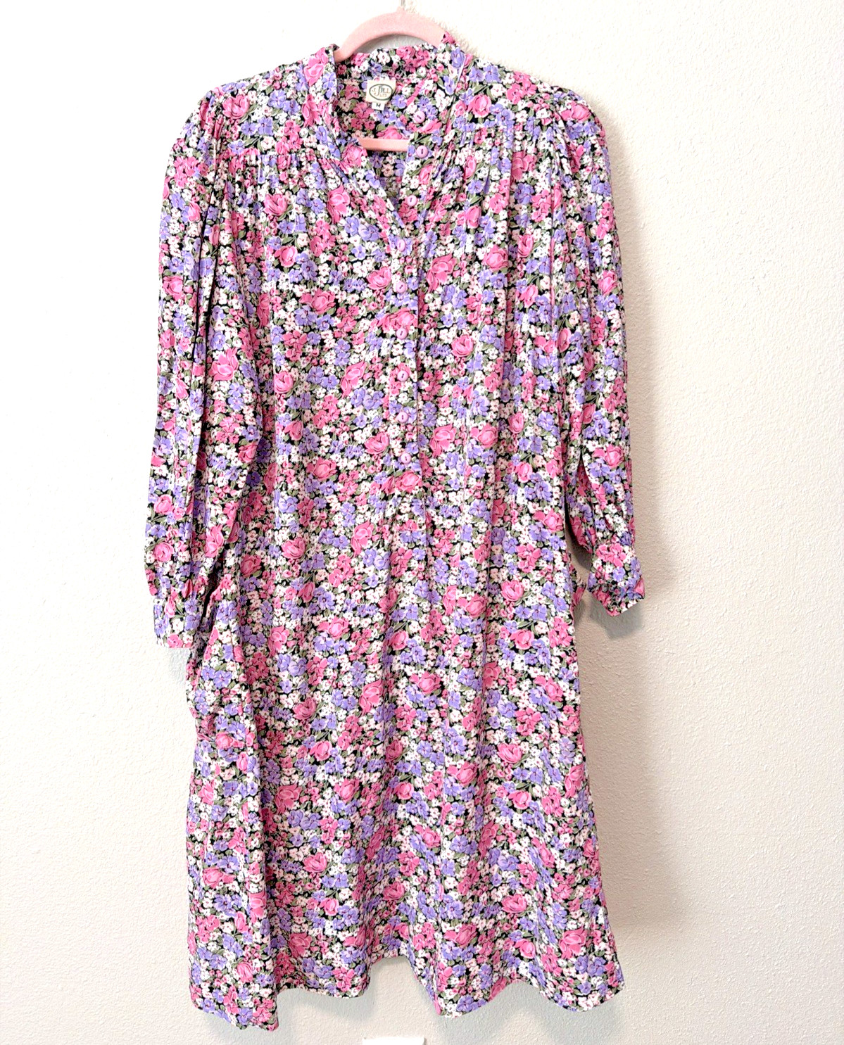 J. Jill LTD Floral Dress Women’s M Blue Pink Long Sleeve Midi Cottagecore